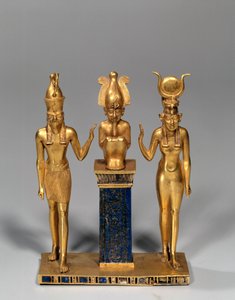 Egyptian antiquity: Osirian triad in the name of Osorkon. Gold pendant and lapis lazuli by School Egyptian