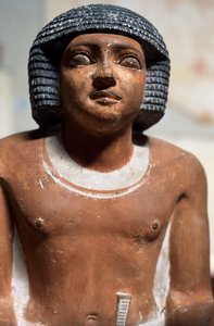 Male figure, Painted limestone statue, Egyptian civilization, Detail