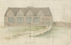 Lichfield - Grammar School: watercolour painting by School English