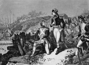 General Jean Andoche Junot (1771-1813), Duke of Abrantes writing a letter for Napoleon Bonaparte at the siege of Toulon in December 1793. Junot and General Napoleon Bonaparte during siege of Toulon by School French