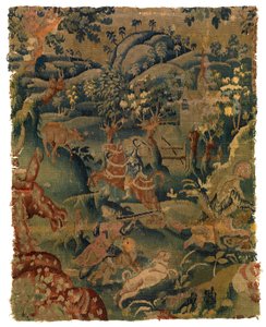 Tapestry depicting animals in forest or countryside by School French
