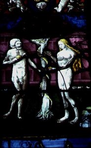 Window depicting Adam and Eve and the Serpent