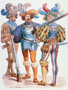 German soldiers of the 16th century, armed with matchlock muskets by School German