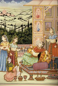 Miniature Painting of Mughal Lady Enjoying Drink