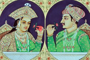 Miniature Painting of Queen Noorjahan with Jahangir by School Indian