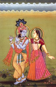 Painting of God Krishna & her Greatest Devotee Radha, India
