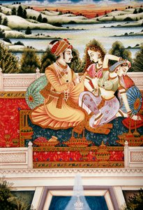 Mughal Emperor with his Wives in Love Scene, India by School Indian