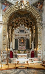 Interior View of the Basilica of Santa Maria del Popolo (15th to 17th Century, Rome, Italy) by School Italian