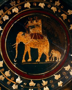 Plate Decorated with War Elephant Figures by School Italian