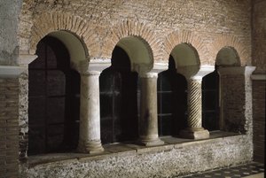 View of the cloister of the church of Saint Vincent and Saint Anasthasus, the abbey of the three fountains by School Italian