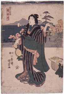 Edo Meisho Uchi: Sumidagawa (Woman With Gourd)