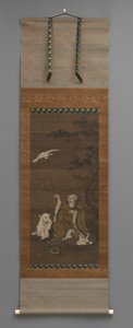 Man with deer, flying crane