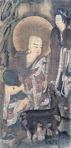Religious Painting Depicting Young Monk with Doe by School Japanese