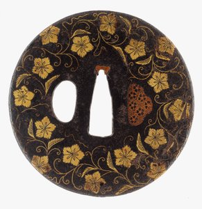 Tsuba: Floral Scrolls by School Kaga
