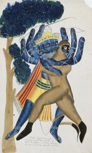 Ravana the Demon King of Ceylon Fighting the Son of Hanuman by School Kalighat