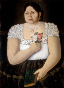 Portrait of a Native Puebla Woman with a Bouquet of Roses