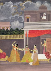 A lady brought in from a storm at night: illustration from the musical mode Madhu Madhavi
