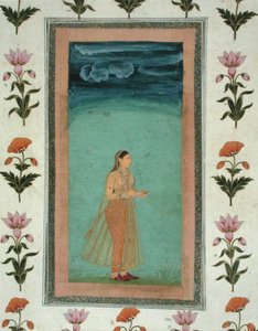 Lady holding a flower, from the Small Clive Album by School Mughal