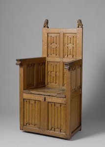 Armchair with Box-Shaped Base, Decorated with Letter Panel and Shield-Bearing Lions by School Netherlandish