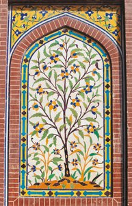 Flowering tree, Majolica decoration, Wazir Khan Mosque (17th century), Lahore, Punjab, Pakistan