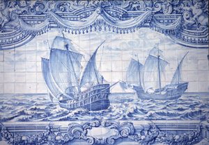 Caravels in the 15th-17th century, azulejos, around Lisbon, Portugal
