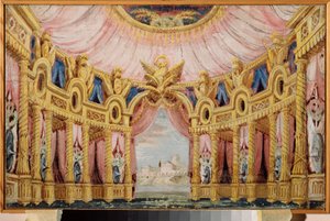 Hall with Colonnade. Preparatory Decor for a Play by School Russian