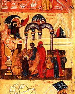 Icon depicting the infancy of the Virgin and her dedication to God (detail)