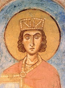 King Solomon - Ancient Russian frescos - 12th century - Fresco - Saint George