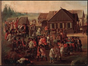 Public Festivities in the Village of Alexeevskoye. Painting by a Russian Master, mid-19th century by School Russian
