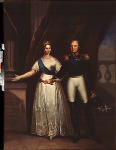 Portraits of Emperor Alexander I with His Wife by School Russian
