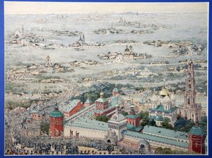 View of The Trinity Lavra of Sergius in Sergiyev Posad with The Easter Procession From Moscow by School Russian