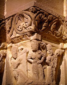 Capital depicting Salome dancing and a harpist