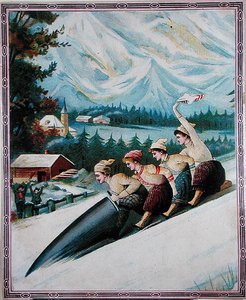 Tourists Toboganning by School Swiss