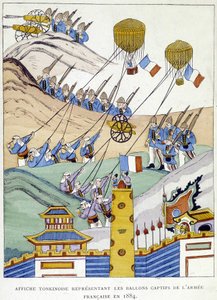 Tonkinese poster depicting the captive balloons of the French army in 1884 by School Vietnamese