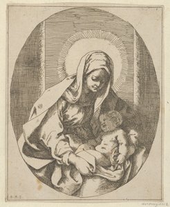 The Virgin holding the infant Christ on her lap, an oval composition, after Reni, 1620-50 by School of Guido Reni