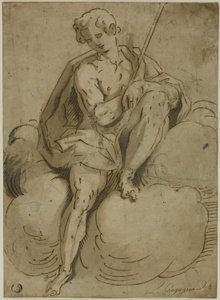 Seated Saint John the Baptist by School of Luca Cambiaso