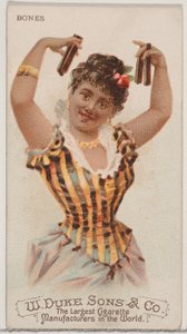 Bones, from the Musical Instruments series N82 for Duke brand cigarettes, 1888 by Schumacher and Ettlinger