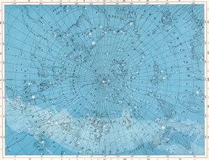 Star Map with the North Pole and Constellations Andromeda and Cassiopeia