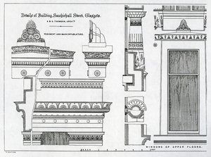 Architectural Details of Grecian Chambers, 336-356 Sauchiehall Street, Glasgow, designed by Alexander Greek Thomson, 1869 by Scottish School