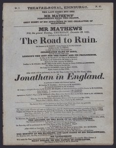 Theatre Programme for the Theatre Royal, Edinburgh, 29 December 1825 by Scottish School