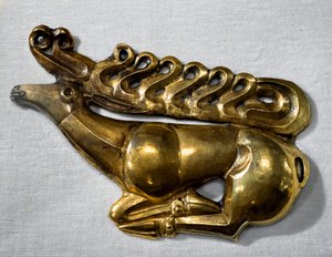 Scythian art: shield emblem in the shape of a deer. Gold object from the end of the 7th, beginning of the 6th century BC. Saint Petersburg, Hermitage Museum