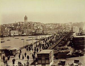 Galata Bridge over the Golden Horn, Istanbul, c.1890 by Sebah and Joaillier