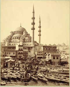 Santa Sophia mosque and fishing boats on the shore of the Bosphorus, Istanbul by Sebah and Joaillier