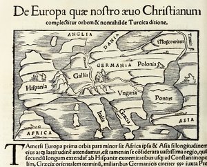 De Europa, quae nostro aevo Christianum, a map of Christian Europe, from 1550 edition of Cosmographia by Sebastian Munster by Sebastian Munster