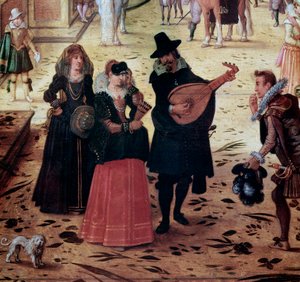 Landscape with Villa Medici in Rome, Italy (detail) Elegant Walkers and Musicians in the Park - Painting by Sebastian Vrancx (1573-1647) 17th century Naples Museo Nazionale di Capodimonte by Sebastian Vrancx