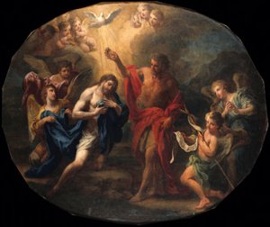 The Baptism of Christ; Portrait of a Bishop Saint by Sebastiano Conca