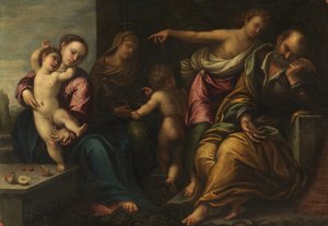 Virgin and Child with the Infant Saint John, Saint Elizabeth, and the Annunciation to Joseph by Sebastiano Florigerio