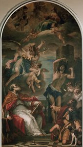 The Virgin in glory with Archangel Gabriel, St Eusebius, St Sebastian and St Roch by Sebastiano Ricci