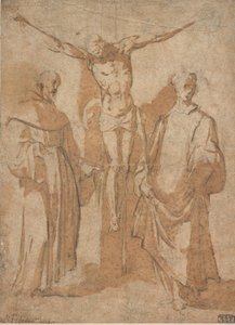 Christ on the Cross Flanked by Two Saints by Sebastiano Vini