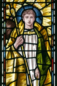 Mortehoe, St Mary, Heaton Butler & Bayne, Selwyn Image, Archangel St Raphael (detail) by Selwyn Image Selwyn Image